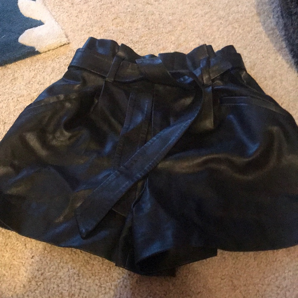 Pleather black shorts with tie